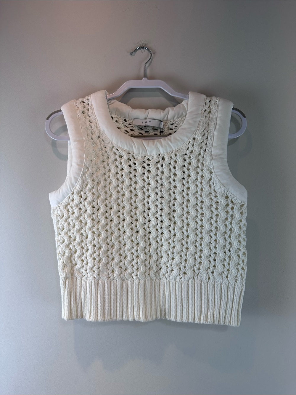 NEW IRO Paris White Preppy Charlee Open Knit Sweater Sleeveless Vest Size Small